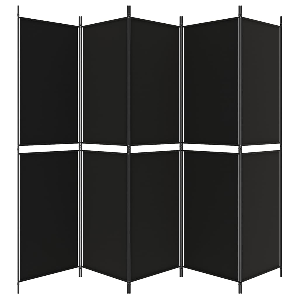 Sobna pregrada s 5 panela crna 250x200 cm od tkanine
