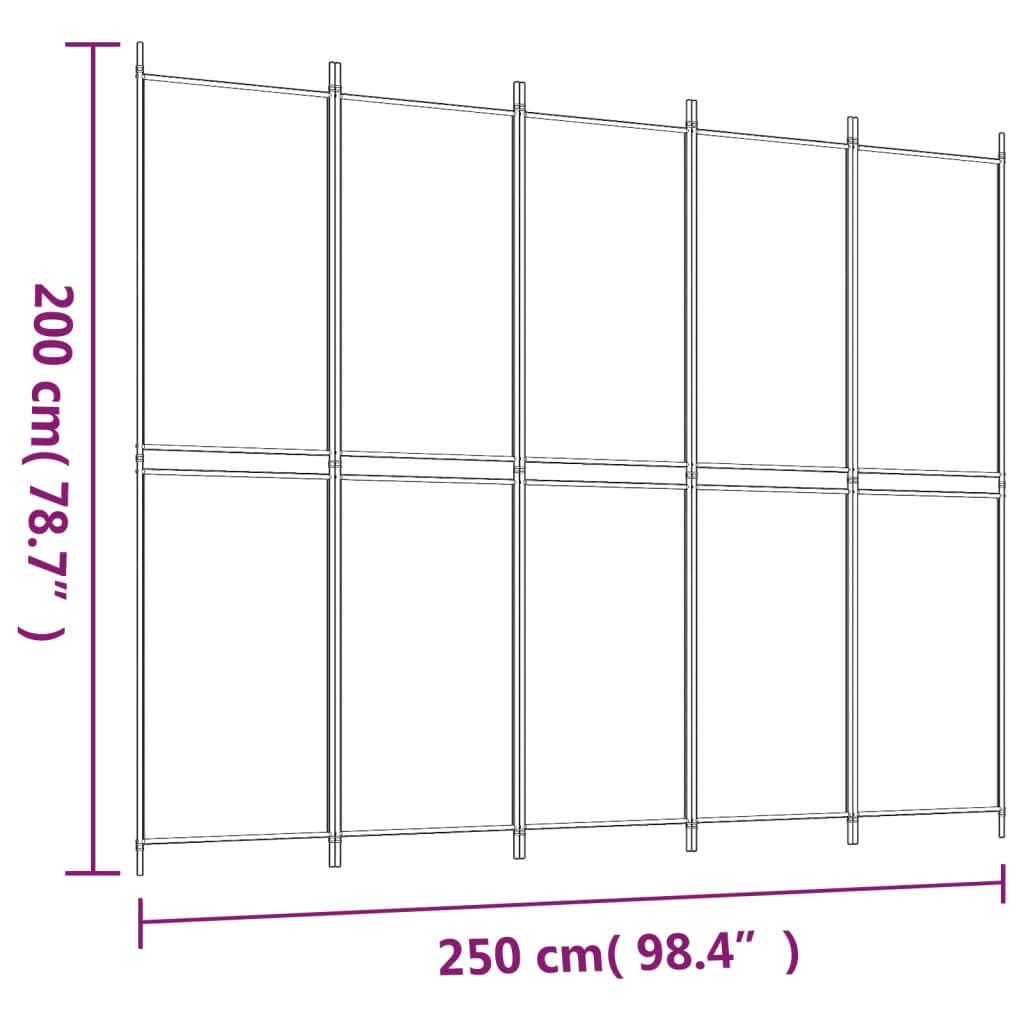 Sobna pregrada s 5 panela crna 250x200 cm od tkanine