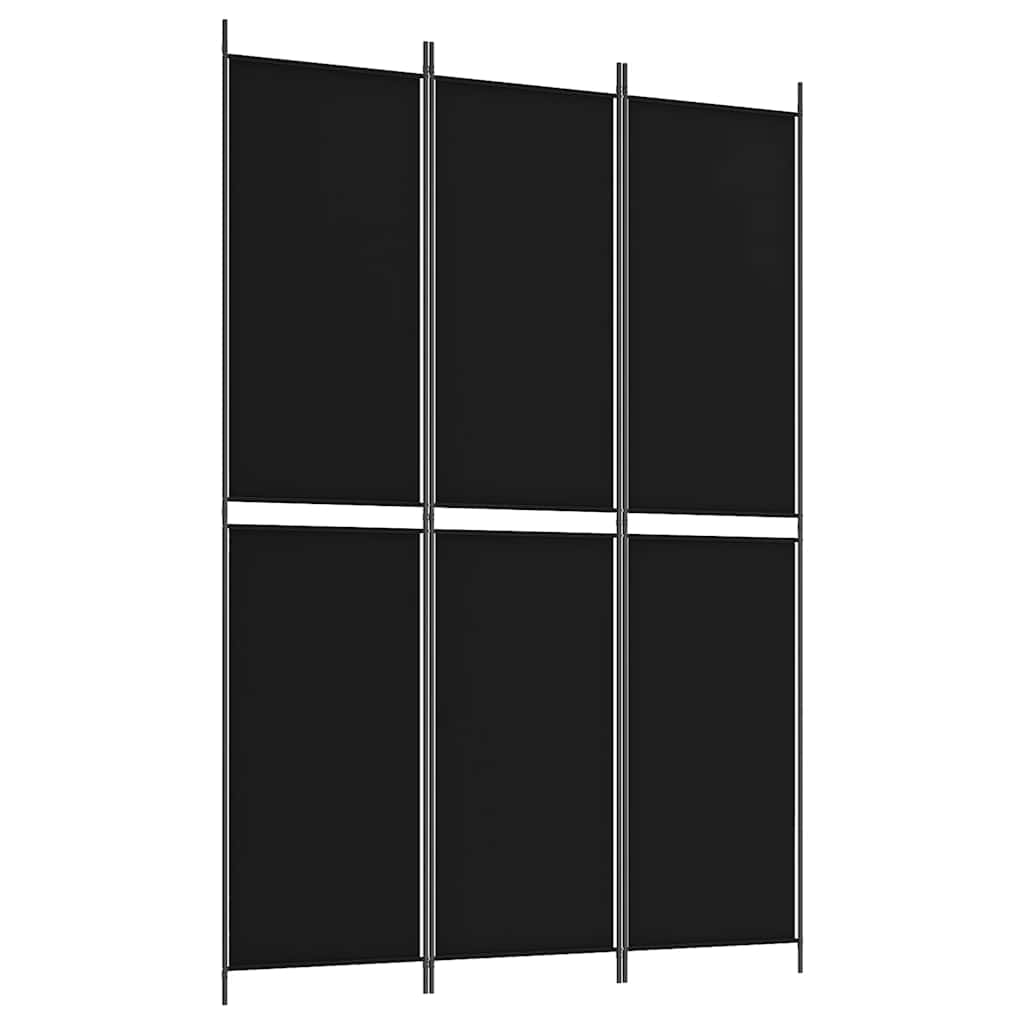 Sobna pregrada s 3 panela crna 150 x 220 cm od tkanine