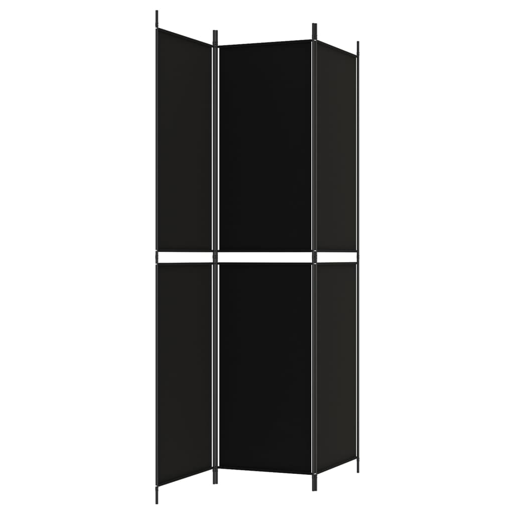 Sobna pregrada s 3 panela crna 150 x 220 cm od tkanine