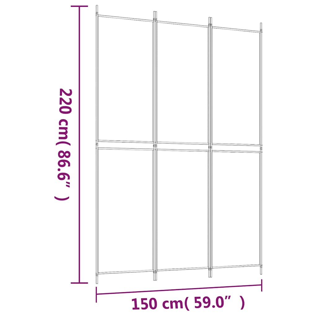 Sobna pregrada s 3 panela crna 150 x 220 cm od tkanine