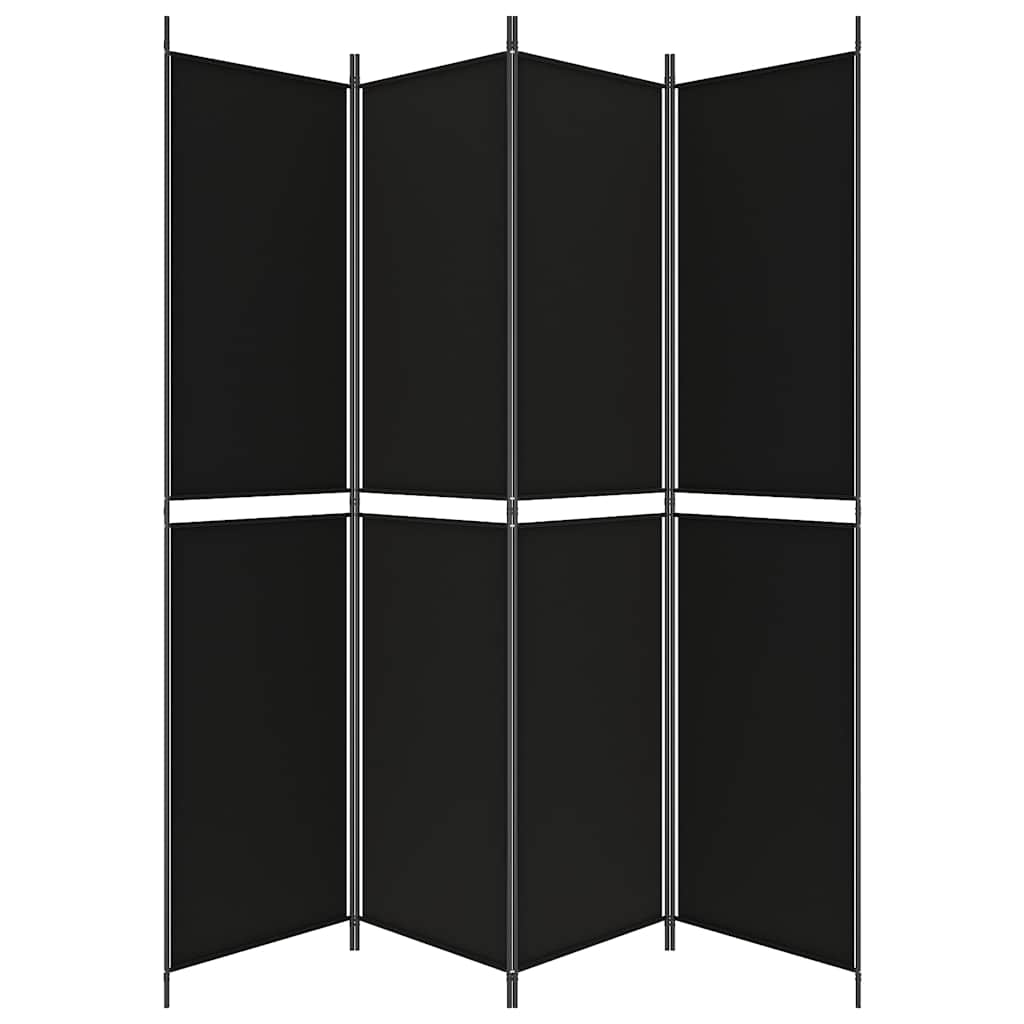 Sobna pregrada s 4 panela crna 200 x 220 cm od tkanine
