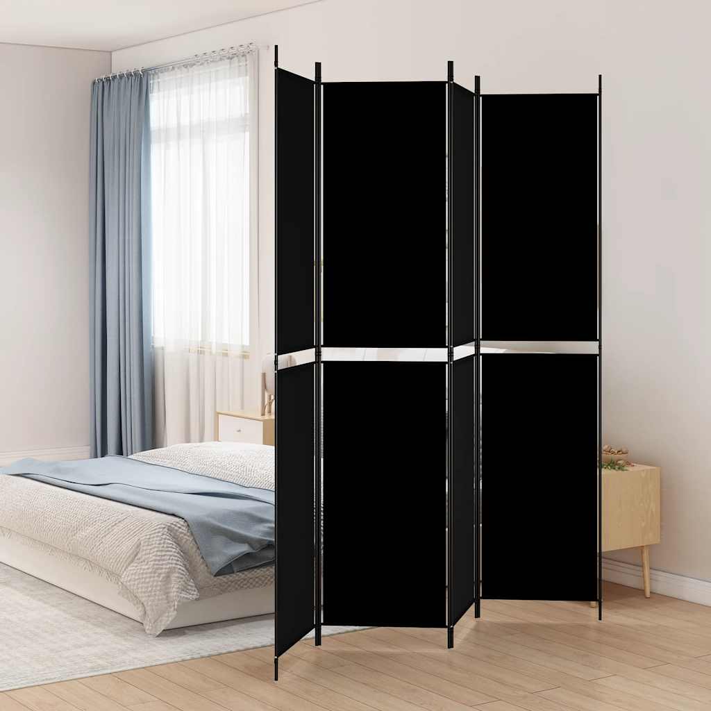 Sobna pregrada s 4 panela crna 200 x 220 cm od tkanine