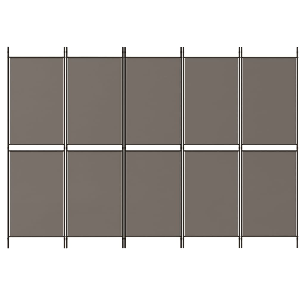 Sobna pregrada s 5 panela antracit 250 x 220 cm od tkanine