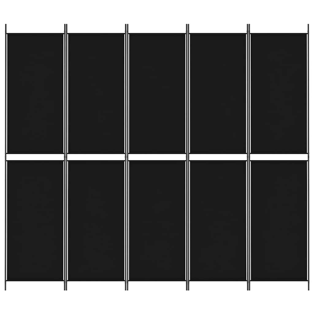 Sobna pregrada s 5 panela crna 250 x 220 cm od tkanine