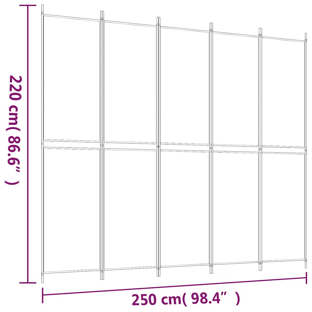 Sobna pregrada s 5 panela crna 250 x 220 cm od tkanine