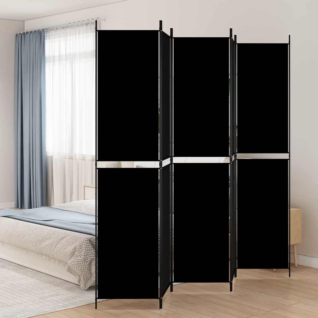 Sobna pregrada s 5 panela crna 250 x 220 cm od tkanine