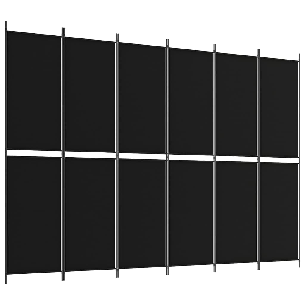 Sobna pregrada s 6 panela crna 300 x 220 cm od tkanine