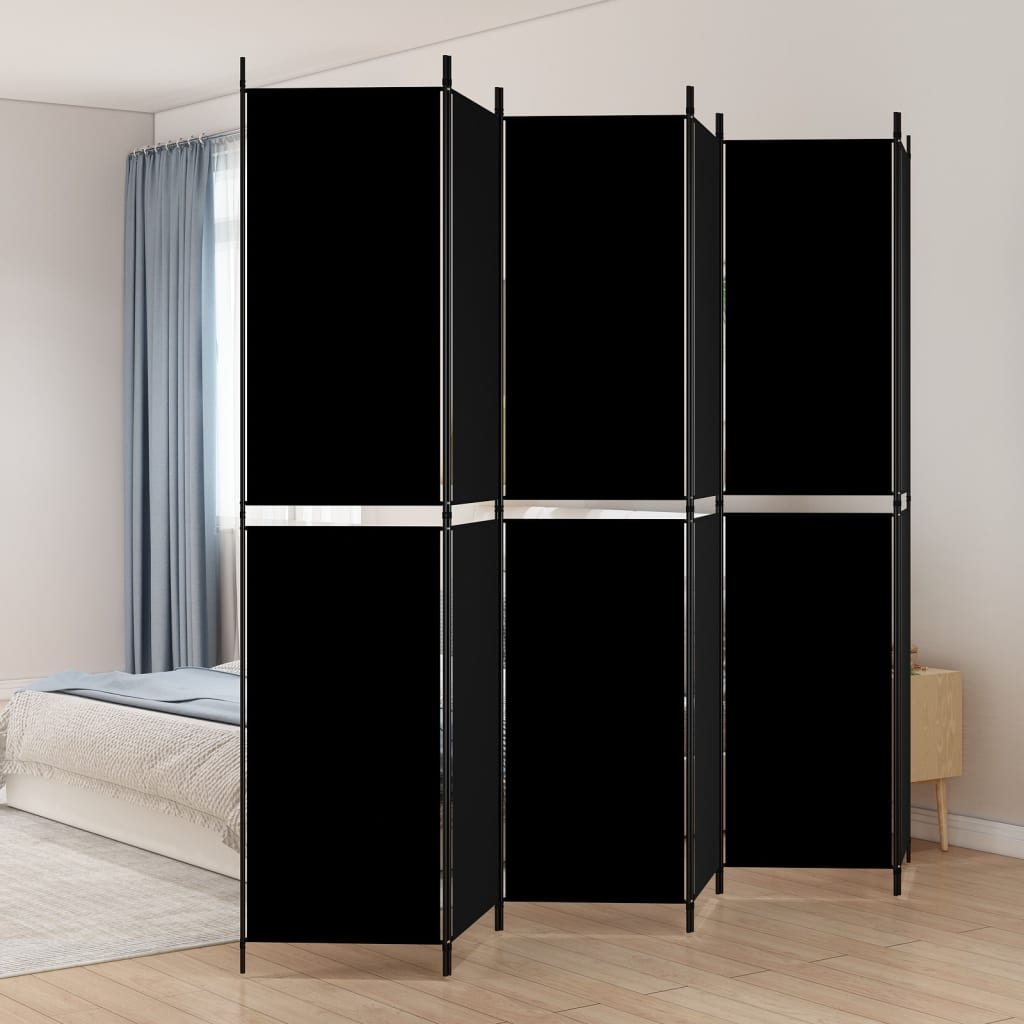 Sobna pregrada s 6 panela crna 300 x 220 cm od tkanine