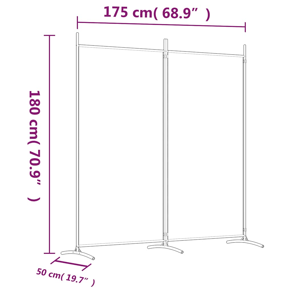 Sobna pregrada s 2 panela bijela 175 x 180 cm od tkanine