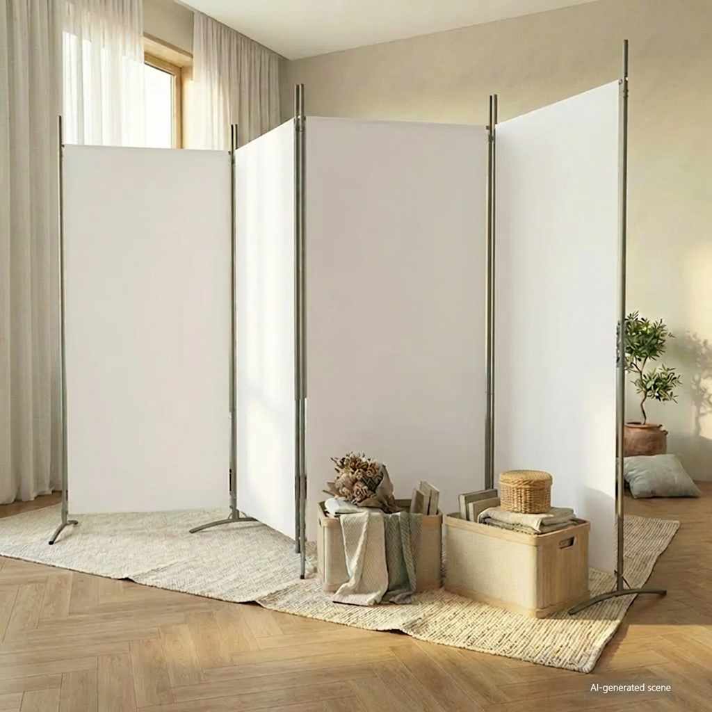 Sobna pregrada s 4 panela bijela 346 x 180 cm od tkanine