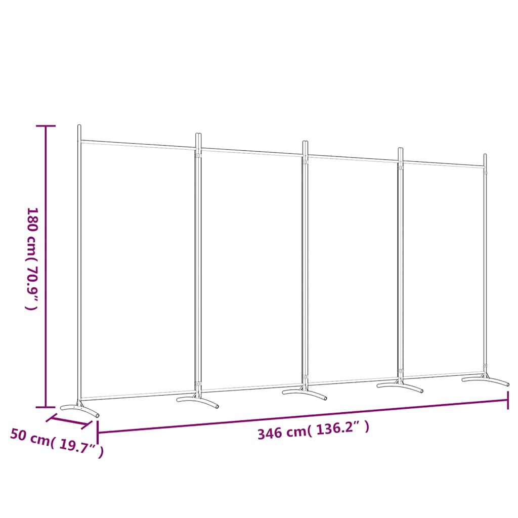 Sobna pregrada s 4 panela crna 346x180 cm od tkanine