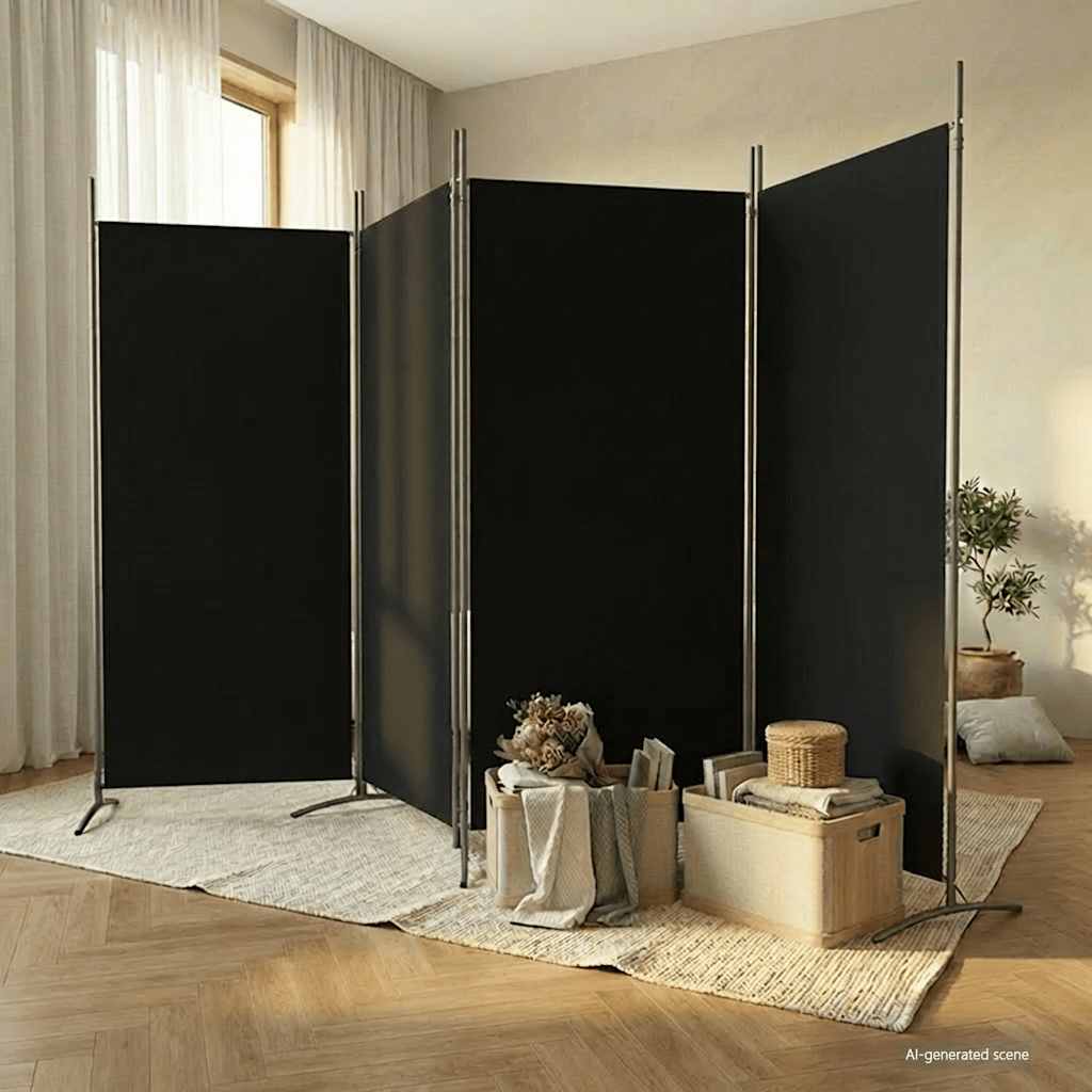 Sobna pregrada s 4 panela crna 346x180 cm od tkanine