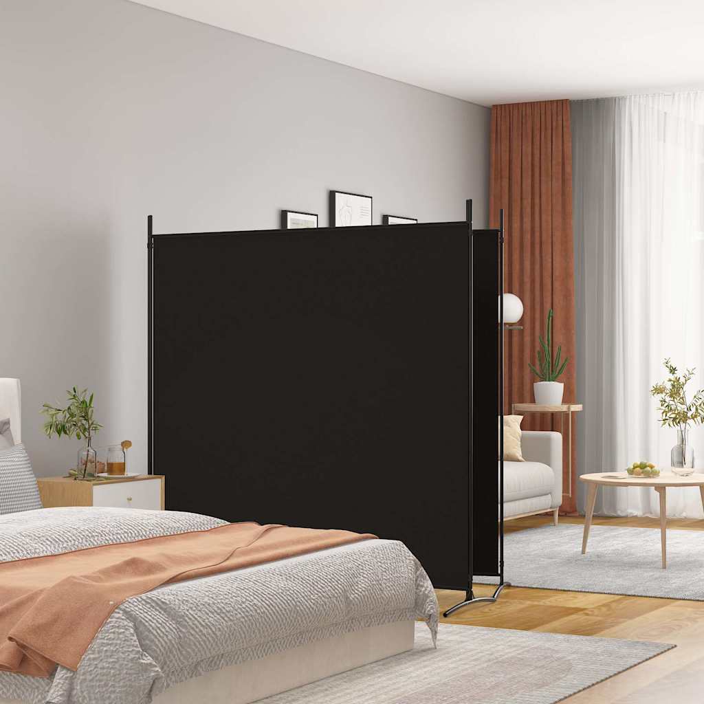 Sobna pregrada s 2 panela crna 348 x 180 cm od tkanine