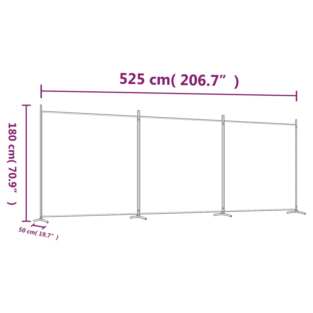 Sobna pregrada s 3 panela crna 525x180 cm od tkanine