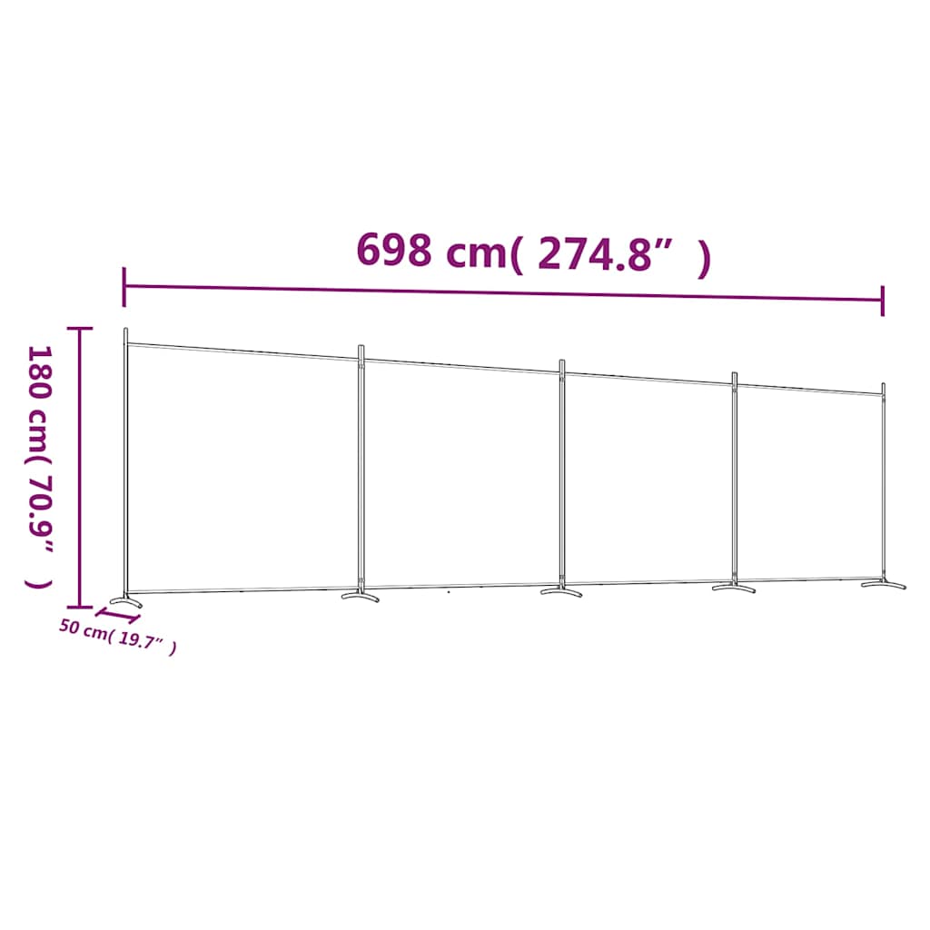 Sobna pregrada s 4 panela antracit 698 x 180 cm od tkanine
