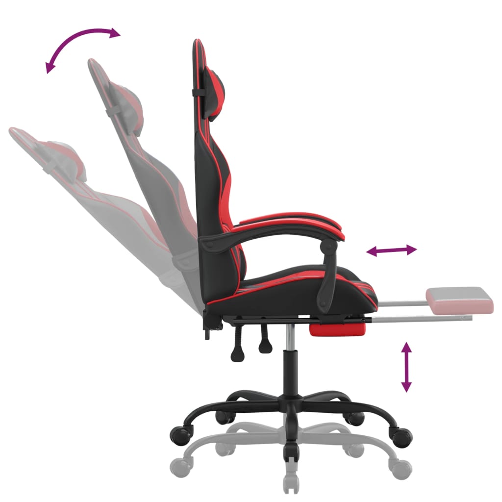 Okretna igraća stolica s osloncem crno-crvena od umjetne kože