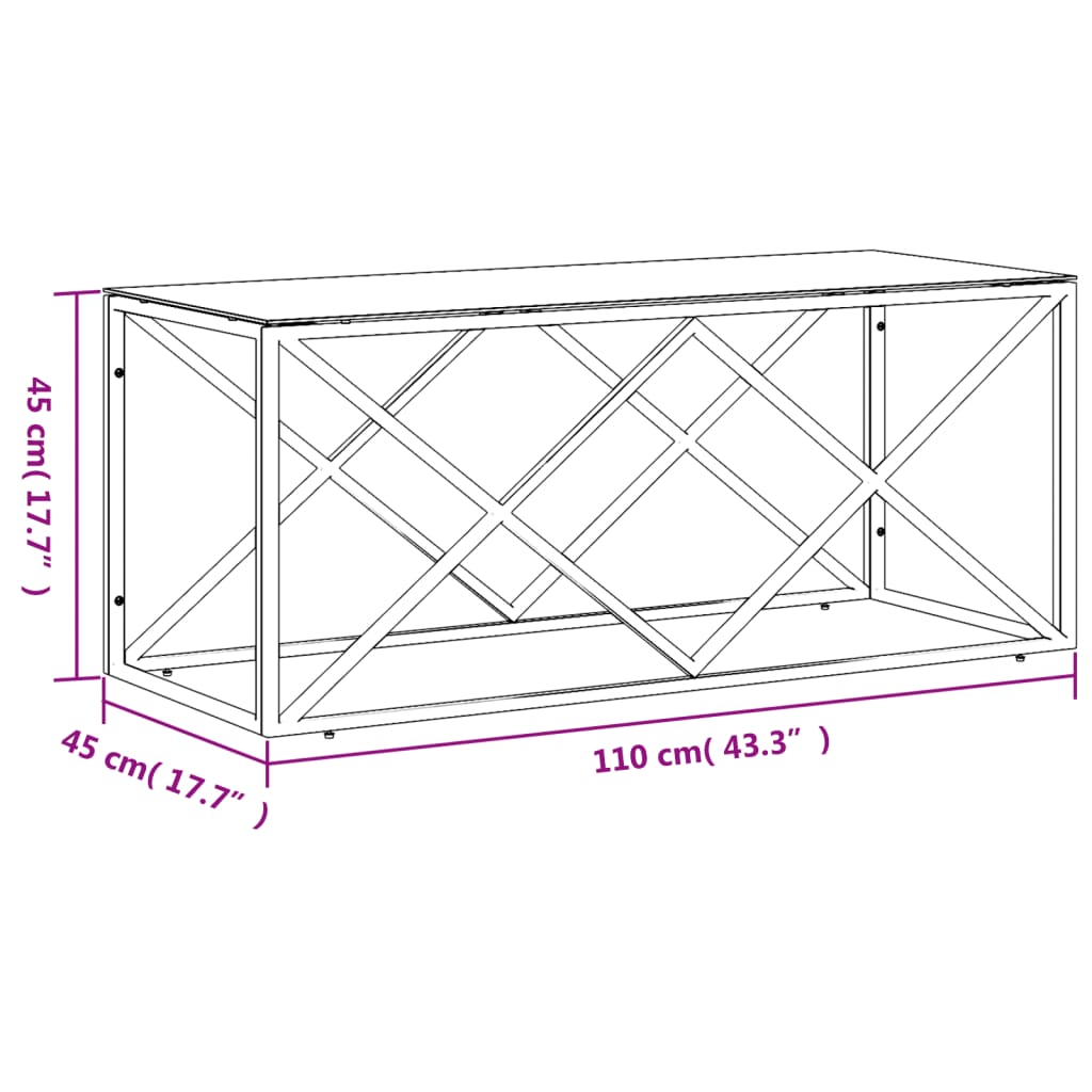 Stolić za kavu 110 x 45 x 45 cm od nehrđajućeg čelika i stakla