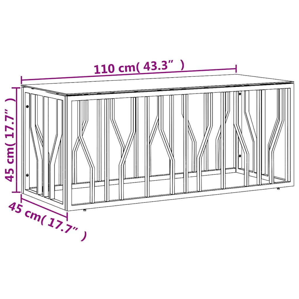 Stolić za kavu 110 x 45 x 45 cm od nehrđajućeg čelika i stakla