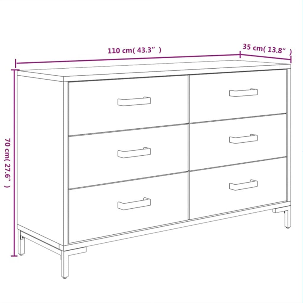 Komoda crna 110 x 35 x 70 cm od masivne borovine