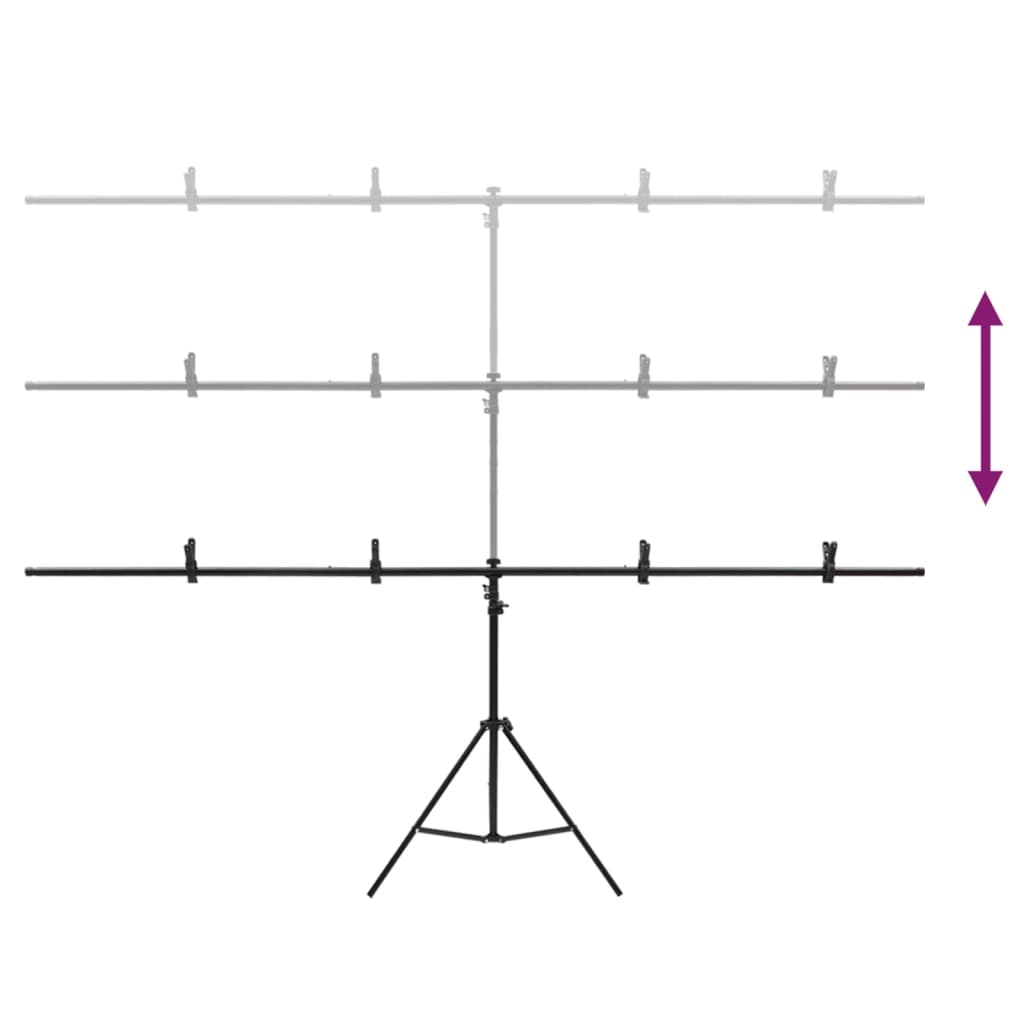 Stalak za pozadinu u obliku slova T crni 201x60x(70-200) cm
