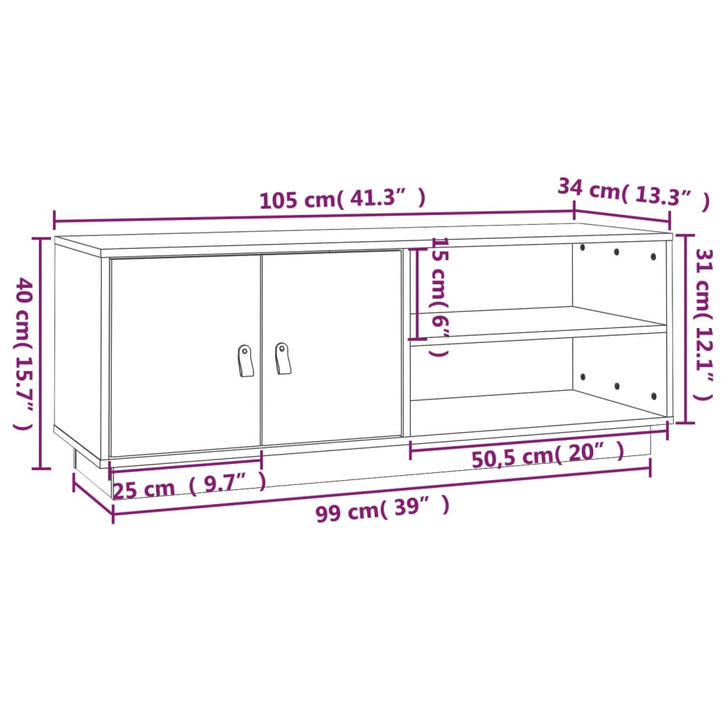 TV ormarić sivi 105 x 34 x 40 cm od masivne borovine