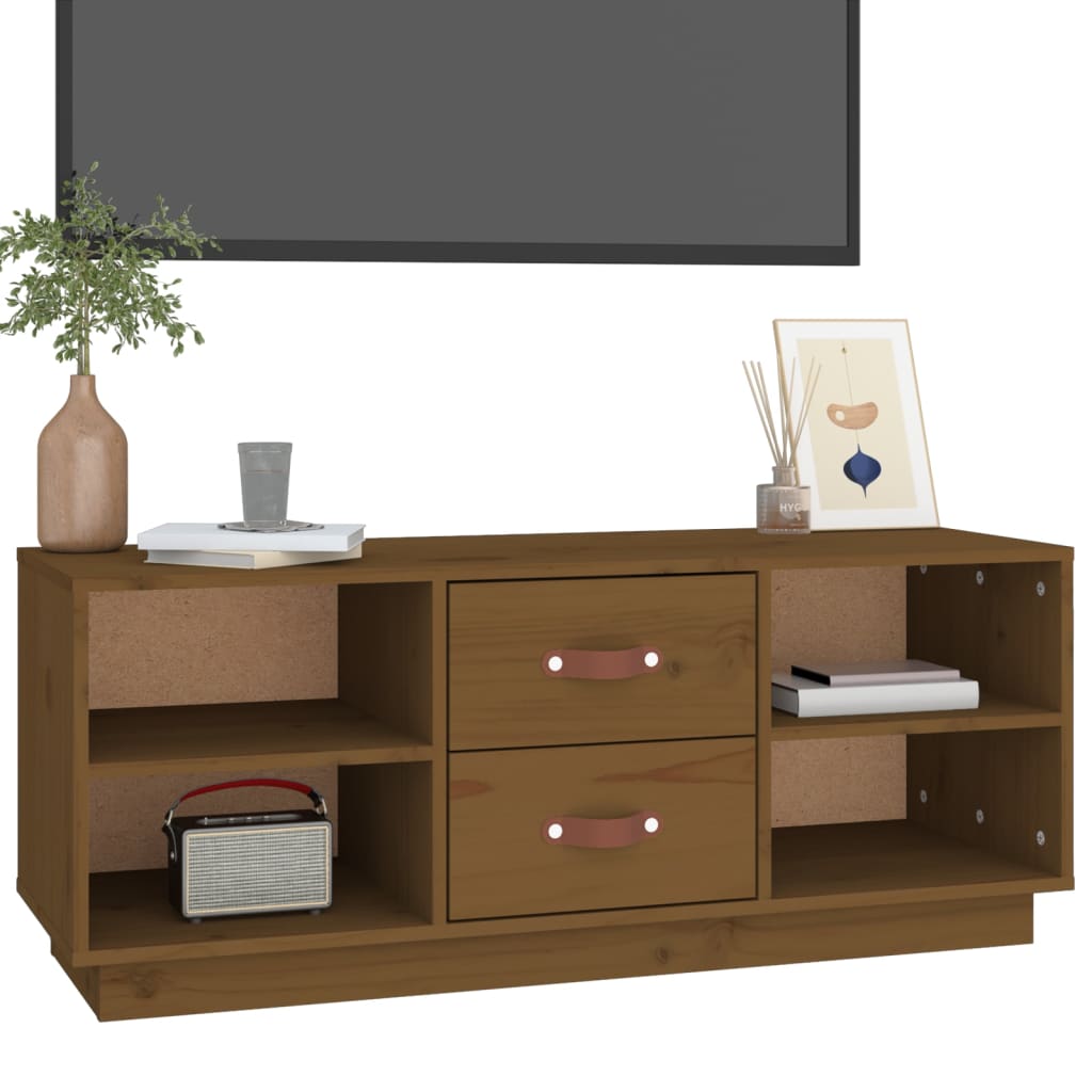 TV ormarić smeđa boja meda 100 x 34 x 40 cm od masivne borovine