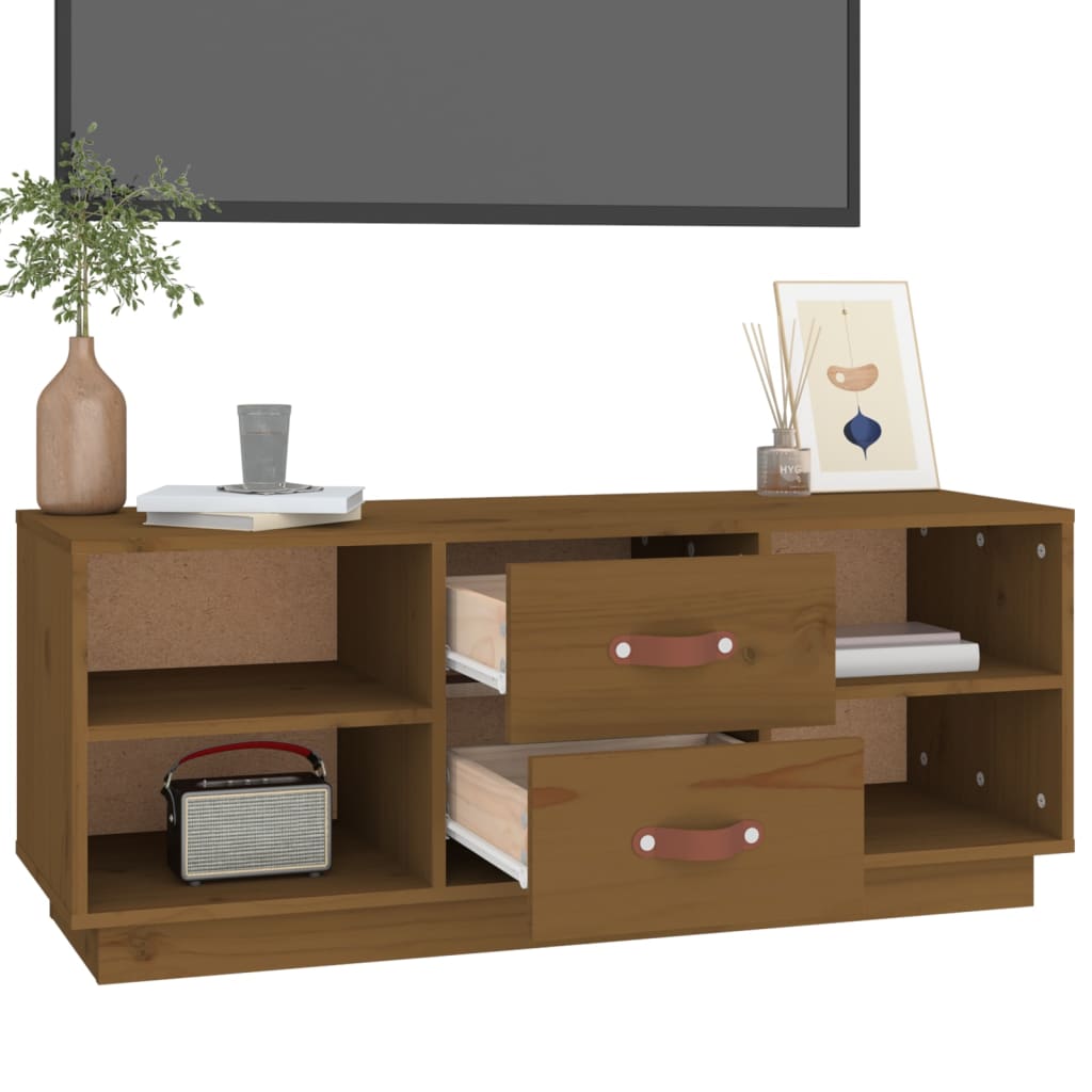 TV ormarić smeđa boja meda 100 x 34 x 40 cm od masivne borovine