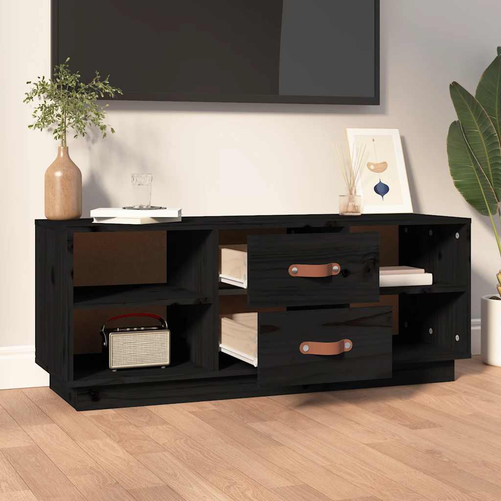TV ormarić crni 100x34x40 cm od masivne borovine