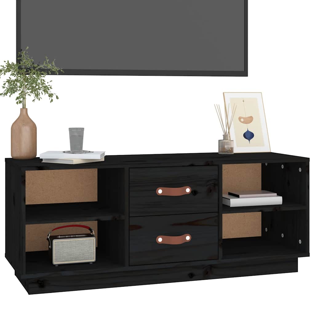 TV ormarić crni 100x34x40 cm od masivne borovine