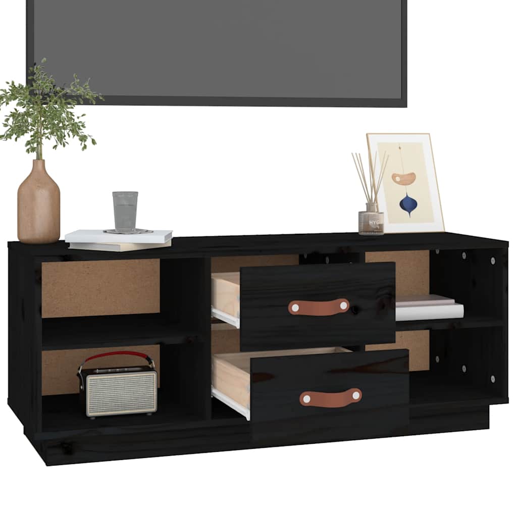 TV ormarić crni 100x34x40 cm od masivne borovine