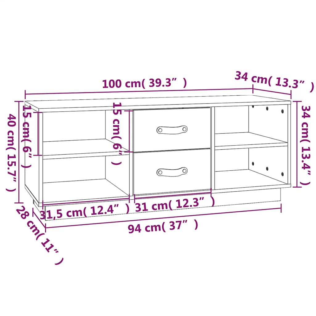 TV ormarić crni 100x34x40 cm od masivne borovine