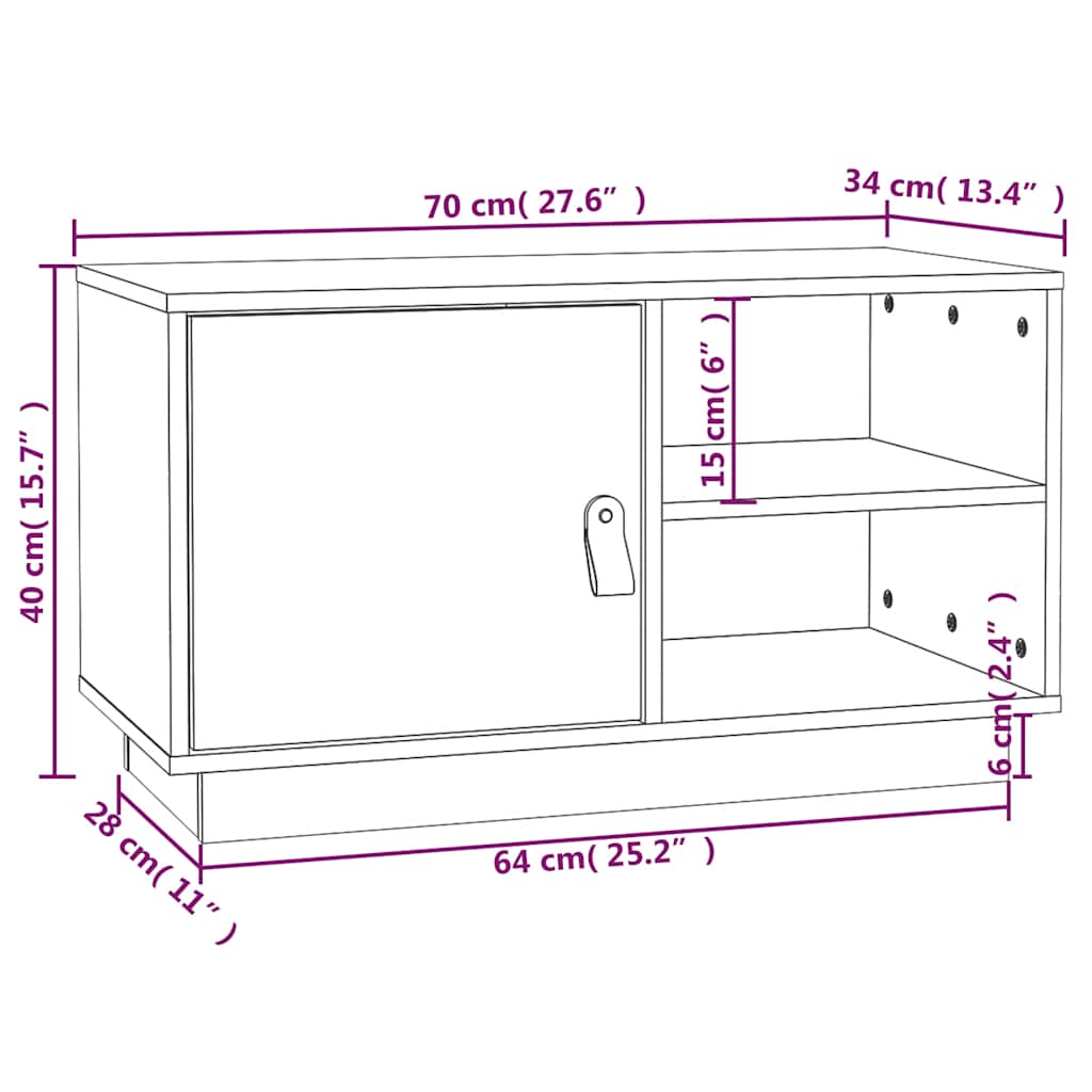 TV ormarić crni 70 x 34 x 40 cm od masivne borovine