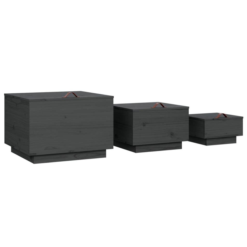 Kutije za pohranu s poklopcima 3 kom sive od masivne borovine