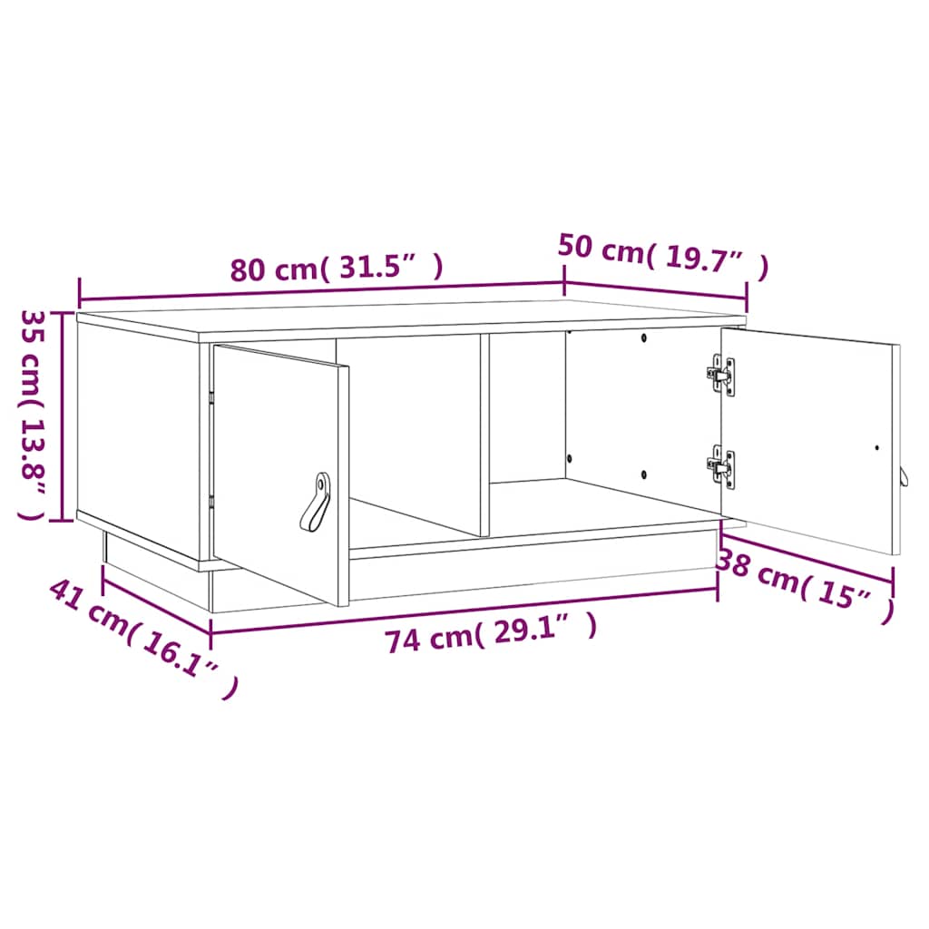 Stolić za kavu sivi 80 x 50 x 35 cm od masivne borovine