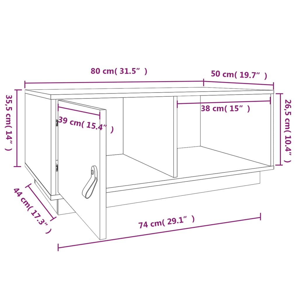 Stolić za kavu bijeli 80 x 50 x 35,5 cm od masivne borovine