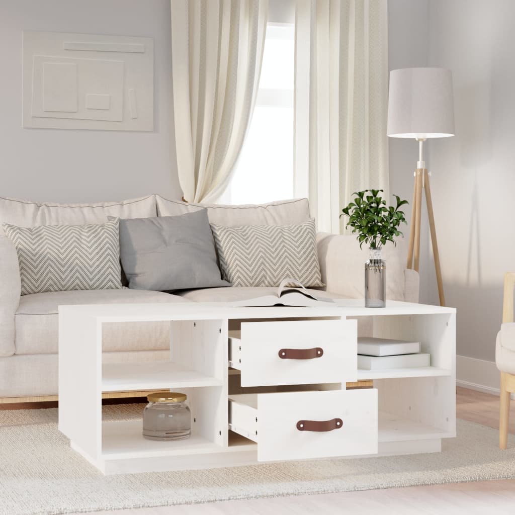 Stolić za kavu bijeli 100 x 50 x 41 cm od masivne borovine