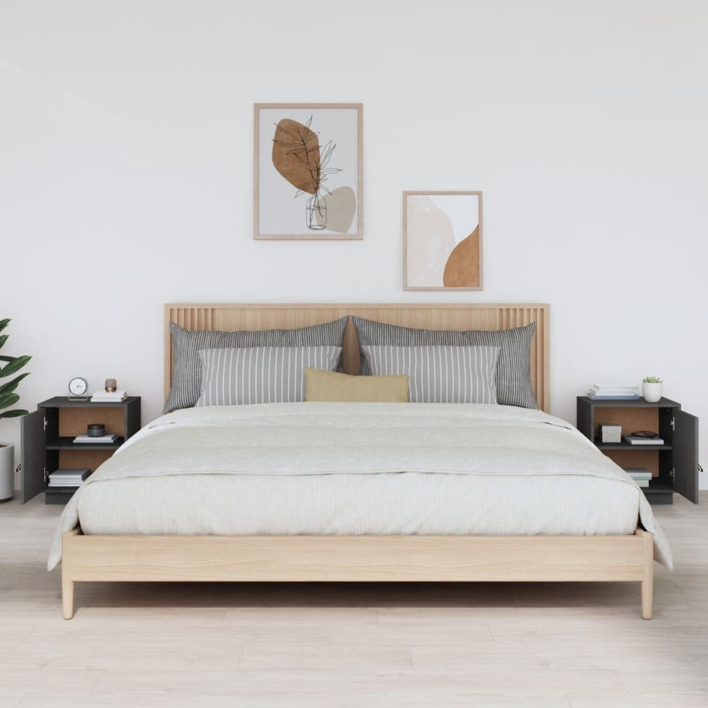 Noćni ormarići 2 kom sivi 40 x 34 x 45 cm od masivne borovine