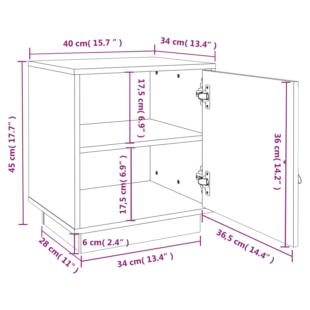 Noćni ormarići 2 kom sivi 40 x 34 x 45 cm od masivne borovine