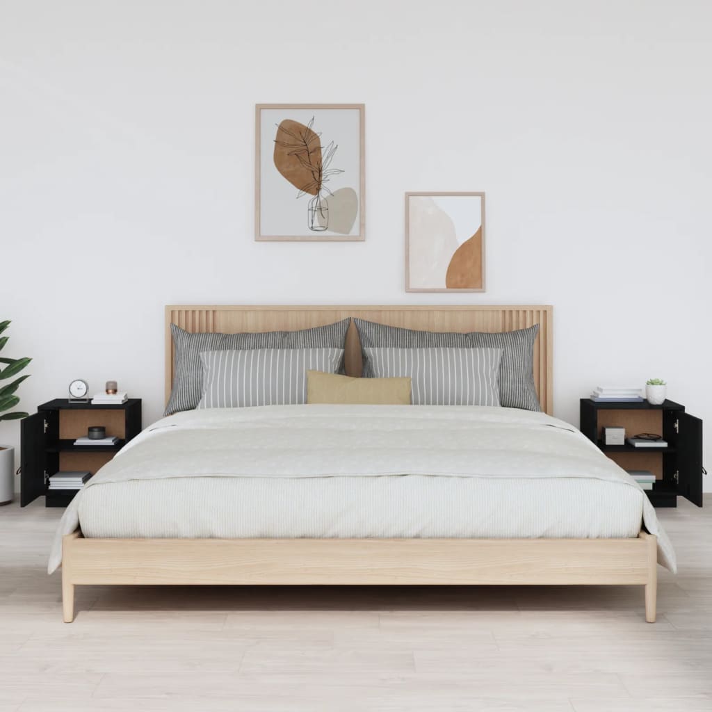 Noćni ormarići 2 kom crna 40 x 34 x 45 cm od masivne borovine