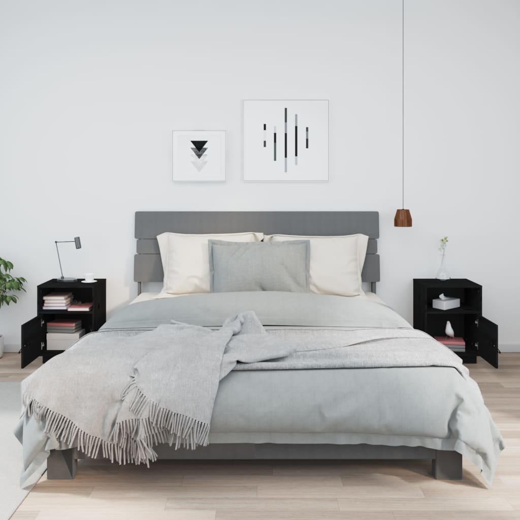 Noćni ormarići 2 kom crni 40 x 34 x 55 cm od masivne borovine