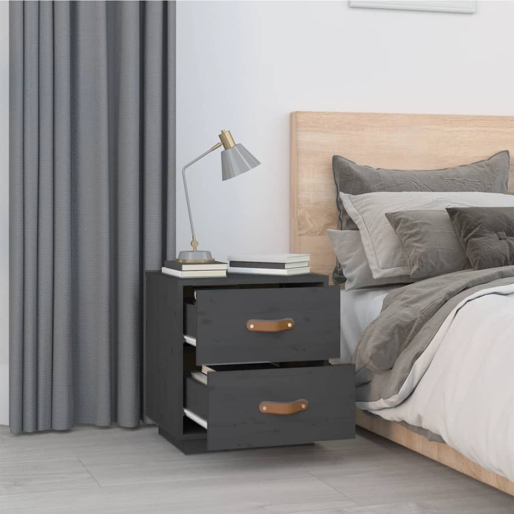 Noćni ormarići 2 kom sivi 40 x 34 x 45 cm od masivne borovine