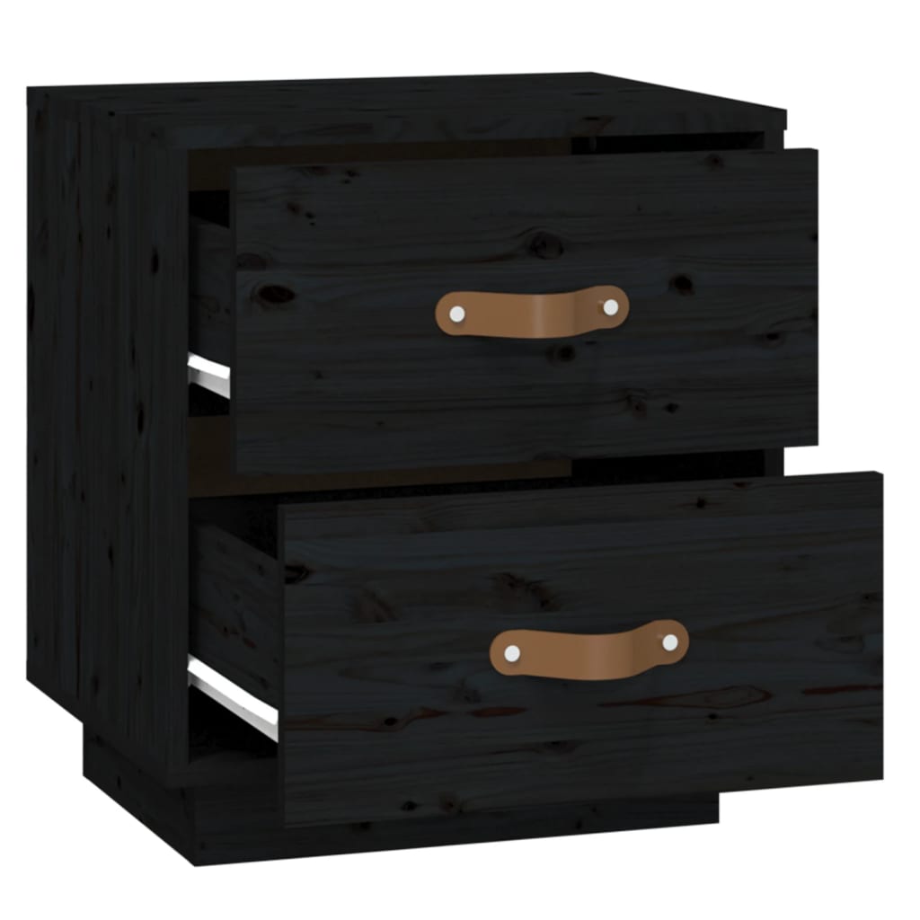 Noćni ormarići 2 kom crna 40 x 34 x 45 cm od masivne borovine