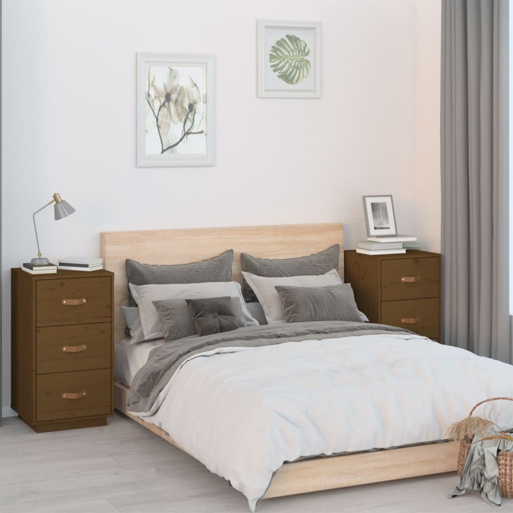 Noćni ormarići 2 kom boja meda 40x40x75 cm od masivne borovine