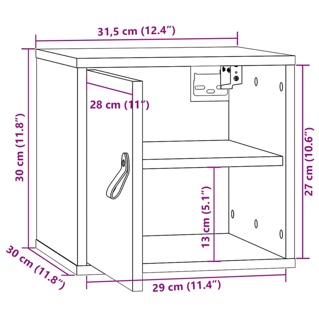 Zidni ormarić bijeli 31,5 x 30 x 30 cm od masivne borovine