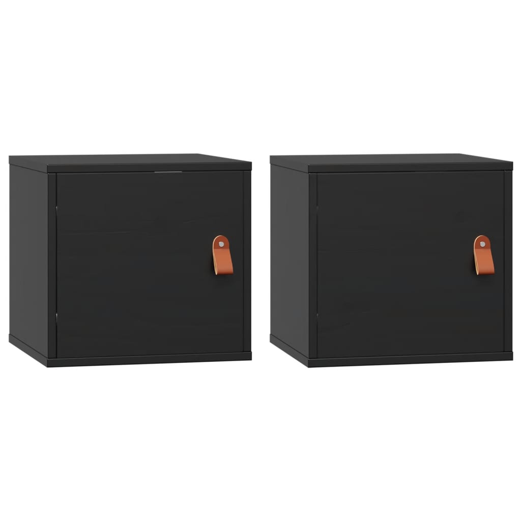 Zidni ormarići 2 kom crni 31,5 x 30 x 30 cm od masivne borovine