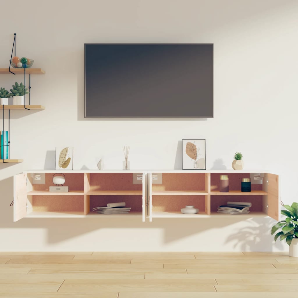 Zidni ormarići 2 kom bijeli 80 x 30 x 30 cm od masivne borovine