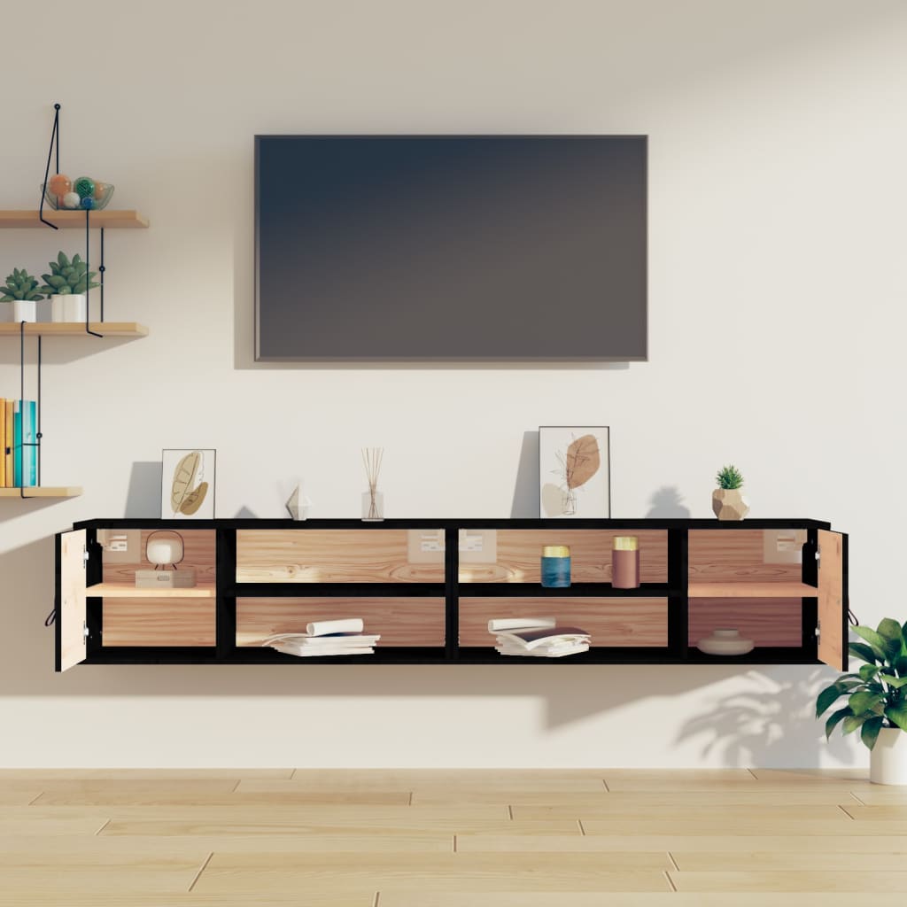 Zidni ormarići 2 kom crni 80 x 30 x 30 cm od masivne borovine