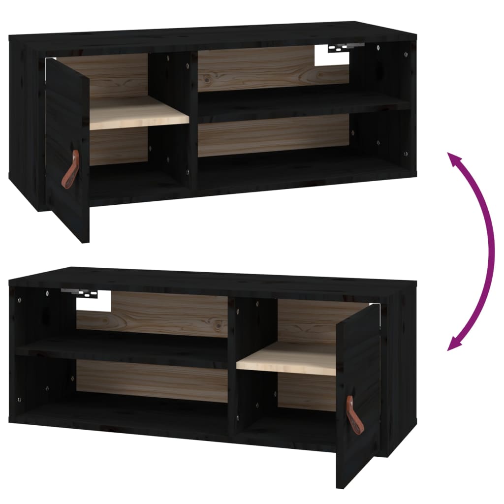 Zidni ormarići 2 kom crni 80 x 30 x 30 cm od masivne borovine