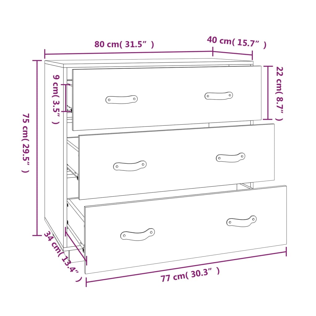 Komoda siva 80 x 40 x 75 cm od masivne borovine